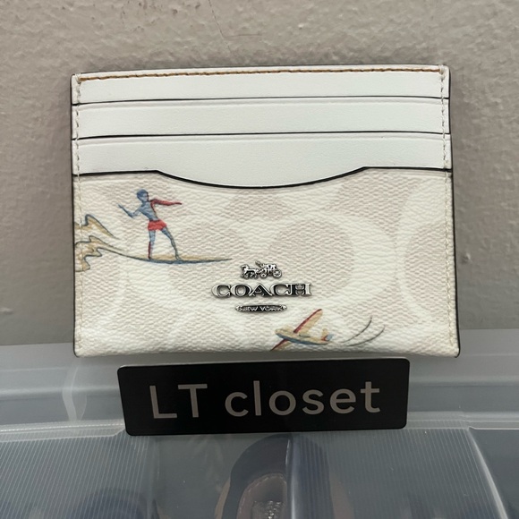 NWT Coach Outlet Slim Id Card Case In Signature Canvas With Hula Print - Picture 1 of 2